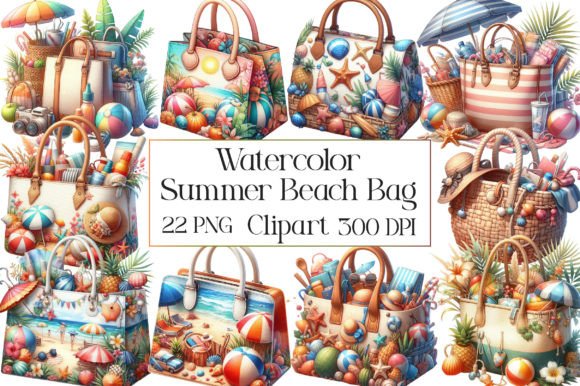Download Watercolor Summer Beach Bag Clipart - Beach bag clipart Collection