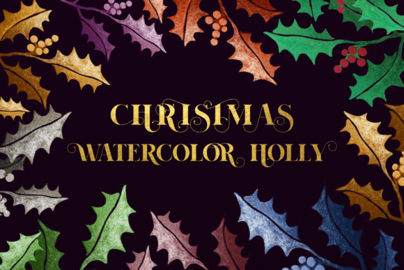 Download Glitter Watercolor Christmas Frame Holly - Premium Bundle