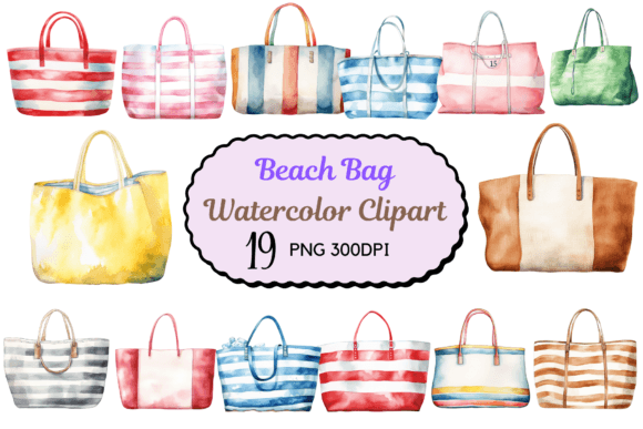 Download Watercolor Vintage Beach Bag Clipart - Beach bag clipart Collection